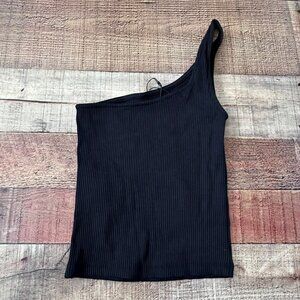 Stradivarius black ribbed one shoulder crop top women's medium